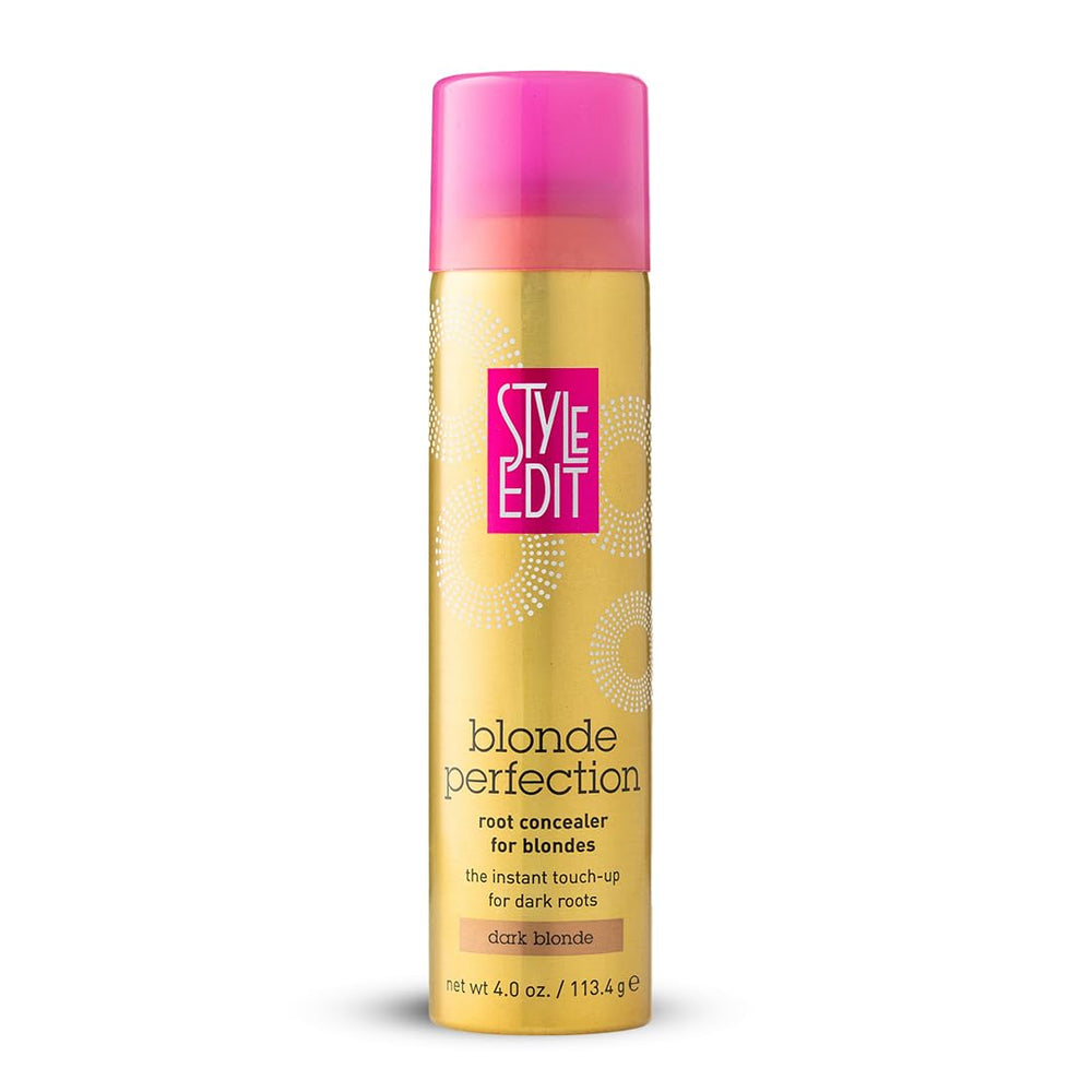 STYLE EDIT dark blonde root concealer spray bottle for quick root coverage.