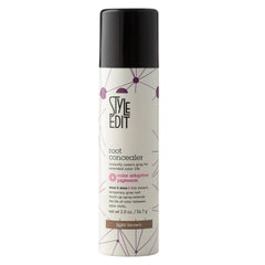 Style Edit light brown root concealer bottle covers grey roots in seconds.