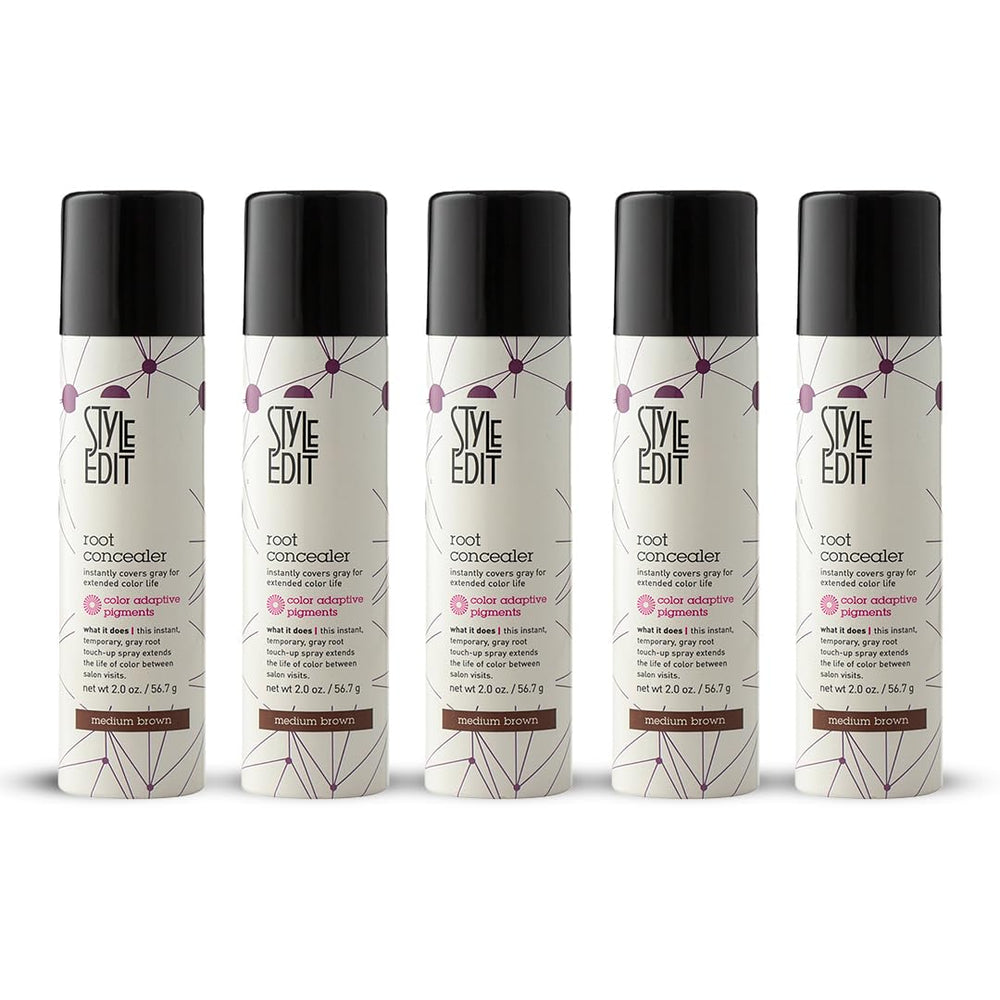 Style Edit Root Touch Up Spray packaging demonstrates quick gray coverage.