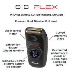 StyleCraft Flex digital display shows battery life and RPM at a glance.