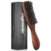 STYLEMATE boar bristle hair brush with walnut handle for smooth, shiny hair and oil distribution.