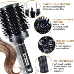 STYLEMATE brush highlights natural boar bristles for even oil distribution and shine.