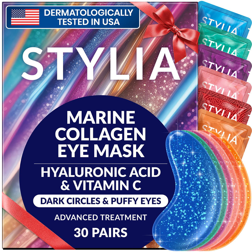 Stylia under-eye patches with collagen and vitamin C provide hydration for a refreshed look.
