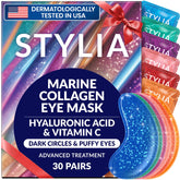 Stylia under-eye patches with collagen and vitamin C provide hydration for a refreshed look.
