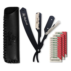 Stylonik professional straight edge razor case image emphasizes durable leather storage for safe, portable shaving tools