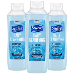 Suave Clarifying Shampoo bottle pours for a refreshing daily cleanse