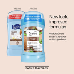 Suave Coconut Kiss application swipe demonstrates easy glide and refreshing feel.