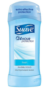 Suave Fresh Invisible Solid Deodorant bottle provides discreet all-day odor protection.