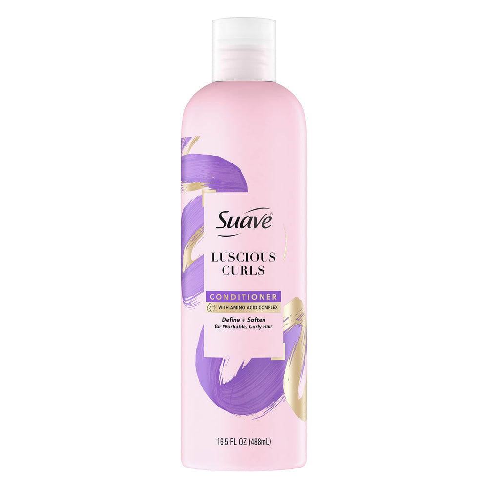 Suave Luscious Curls Conditioner bottle pour shows detangling for curly hair