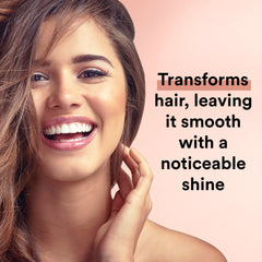 Suave Moroccan Oil Infusion shampoo pour image emphasizes easy detangling during cleansing.