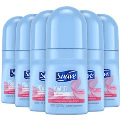 Suave Powder Roll-On Deodorant bottle shown for all-day protection and fresh scent.
