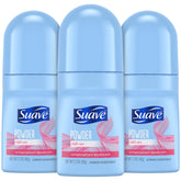 Suave Roll-On Women Powder Fresh Pack image showing 3 x 2.7 oz bottles for all-day protection.