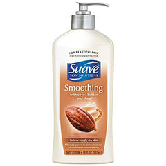 Unilever Suave Skin Solutions Cocoa Butter & Shea ingredients-label closeup shows nourishing blend.