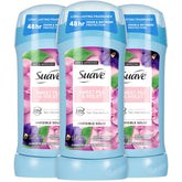 Suave Sweet Pea & Violet deodorant stick close-up showing smooth application and a gentle glide.