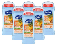 Suave Tropic Paradise deodorant bottle with tropical scent for all-day freshness