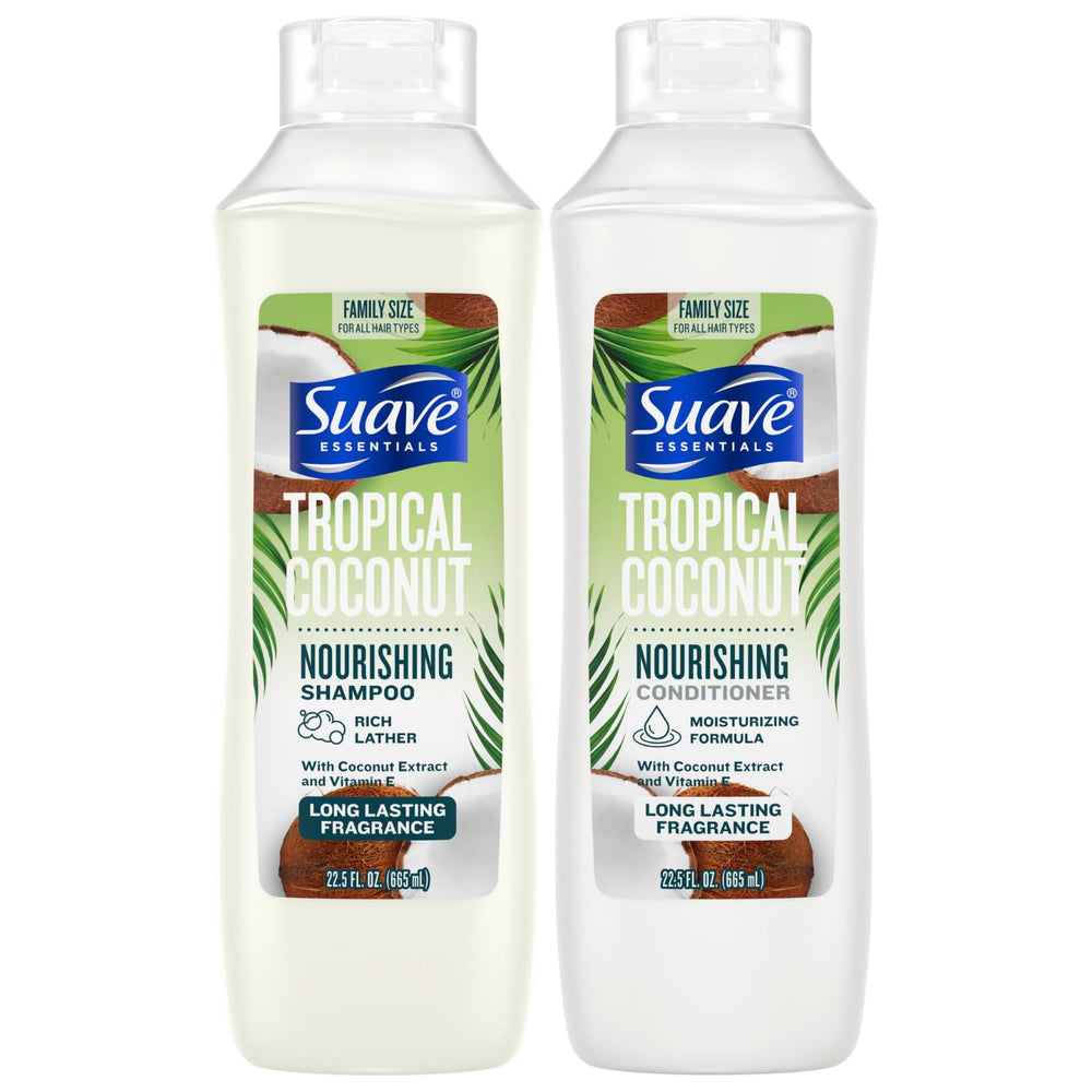 Suave Tropical Coconut shampoo bottle—hydrating cleanse for daily hair care.