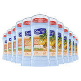 Suave Tropical Paradise invisible solid deodorant stick offers all-day freshness with a clear finish.