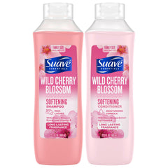 Suave Wild Cherry Blossom shampoo bottle with rich lather for everyday cleansing.