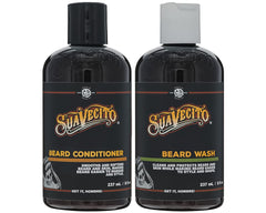 Suavecito Beard Wash bottle close-up shows a rich lather for clean, manageable facial hair.