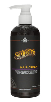 Suavecito Hair Cream pump bottle front, natural shine and soft feel.