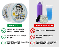 Suavecito Kids Pomade Calming Chamomile Packaging highlights hypoallergenic, sulfate- and paraben-free formula.