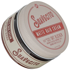Suavecito Matte Hair Cream bottle shows low-shine, light hold for daily styling.