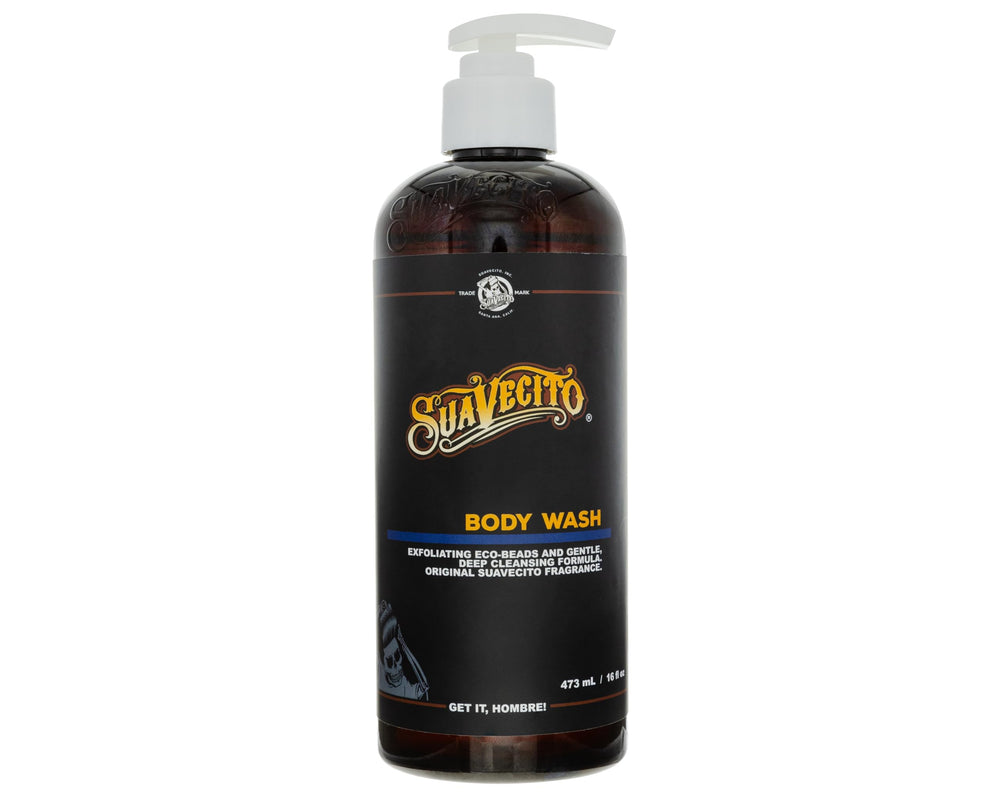 Suavecito men's body wash bottle with exfoliating formula for deep clean