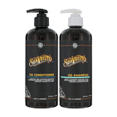 Suavecito OG Shampoo pump bottle; sulfate-free cleansing for all hair types with Provitamin B5.