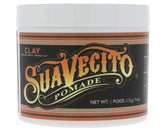 Suavecito Pomade Firme Clay bottle closeup shows strong hold and matte finish