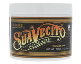 Suavecito Pomade Firme strong-hold bottle demonstrates all-day hold for classic slick styles.