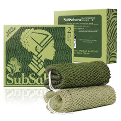 SubSahara authentic net sponge olive-green close-up showing knot pattern for gentle exfoliation