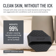 Sud Scrub Charcoal bristle closeup highlights soft silicone bristles for pore clearing
