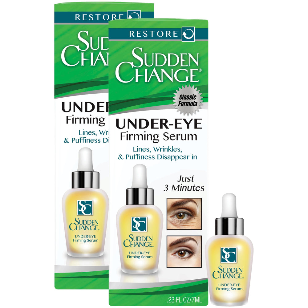 Sudden Change instant under-eye serum bottle close-up showing lightweight formula for quick lift.