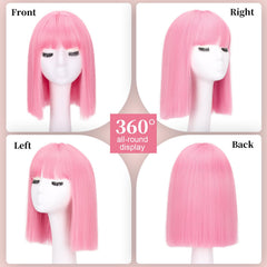 SUKRI pink bob wig closeup shows soft fibers for natural look