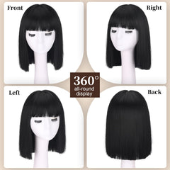 SUKRI short black straight wig cap-inside shows breathable design for all-day comfort.