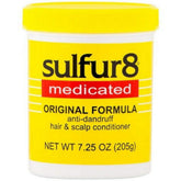 Sulfur-8 Original Conditioner jar close-up showing scalp care and anti-dandruff benefits.