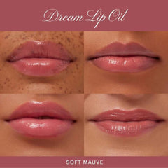 Summer Fridays Dream Lip Oil soft-mauve swatch on skin for moisturized color.