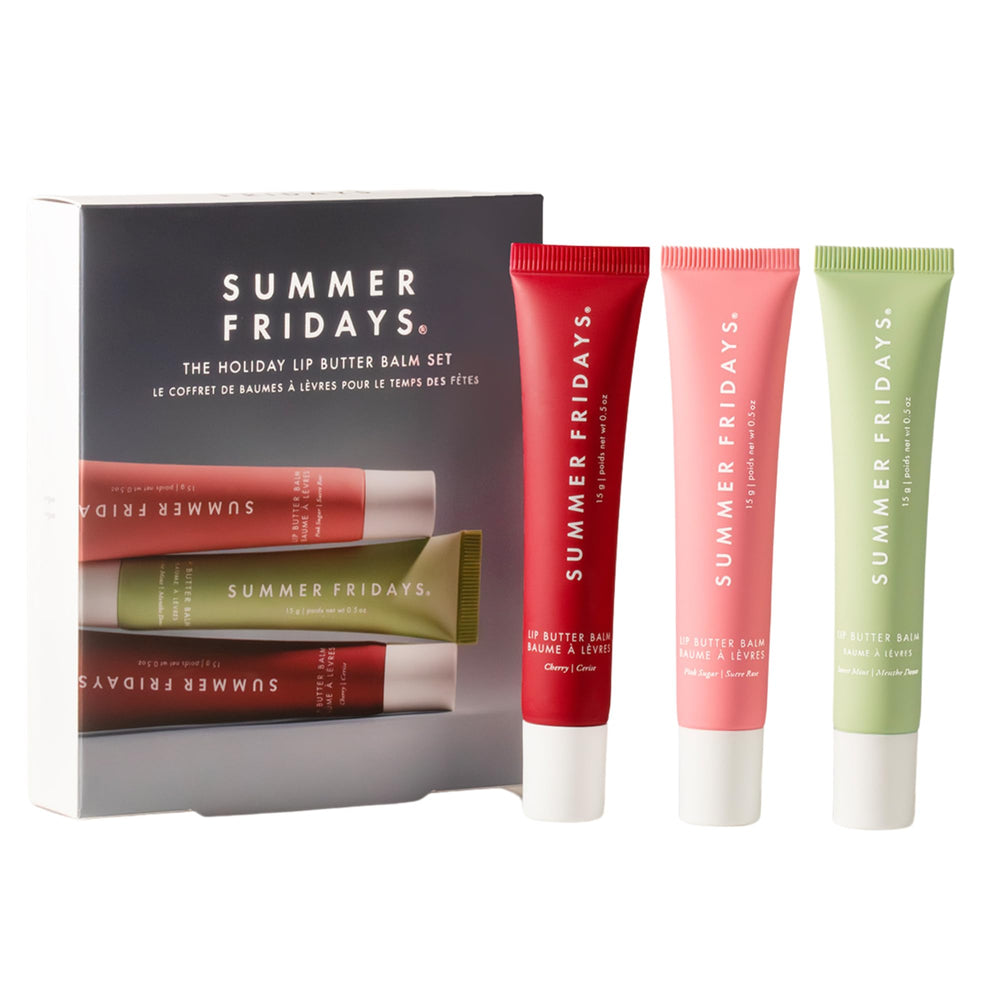 Summer Fridays Holiday Lip Butter Set Cherry Pack delivers instant moisture and shine.