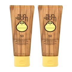 Sun Bum Original SPF 50 sunscreen lotion front view showing vegan, UVA/UVB protection.