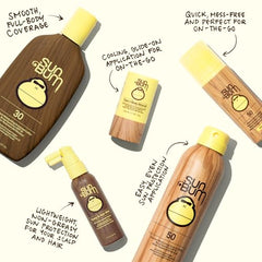 Water-resistant SPF 30 lotion label for swimming and sweating