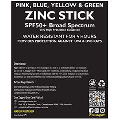 Sun Zapper zinc oxide sunscreen stick yellow portable SPF 50+ for adventures.