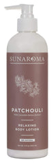 SUNAROMA Patchouli Lotion 340ml pump bottle for daily moisturizing and relaxing aroma
