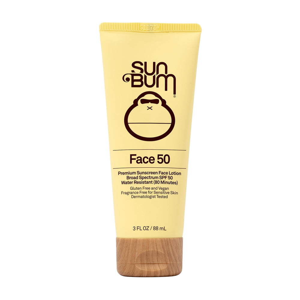 Sun Bum Original SPF50 face lotion packaging shown for fragrance-free daily sun protection.