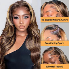 Sunelk Honey Blonde Ombre Lace Front Wig close-up of HD lace blend