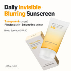 SUNGBOON EDITOR Daily Invisible Sunscreen packaging front communicates travel-friendly SPF 40 protection.