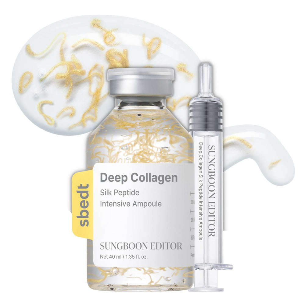 SUNGBOON EDITOR Silk Peptide Intensive Lifting Ampoule bottle closeup showing premium serum texture for firming
