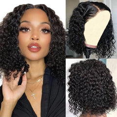 Sungirl bob wig human hair deep-wave front close-up showing natural movement