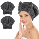 SUNLAND large microfiber hair drying cap front view with bow knot for secure drying