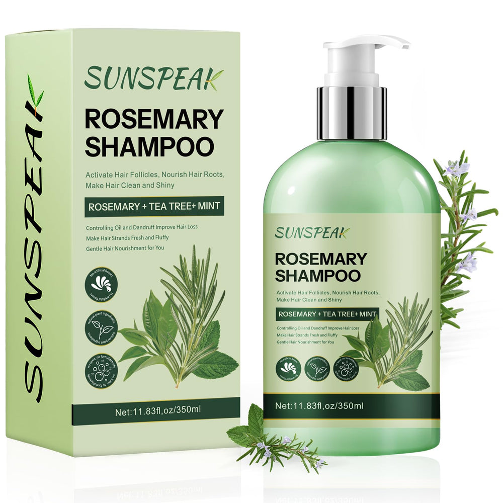 Sunspeak Rosemary Shampoo bottle highlights growth-enhancing formula for thicker-looking hair.