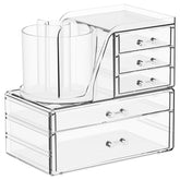 SuoXing clear acrylic makeup organizer top-rotating brush holder keeps brushes within easy reach.